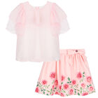 Girls Pink Floral Skirt Set, 1, hi-res