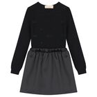 Girls Black Logo Dress, 1, hi-res