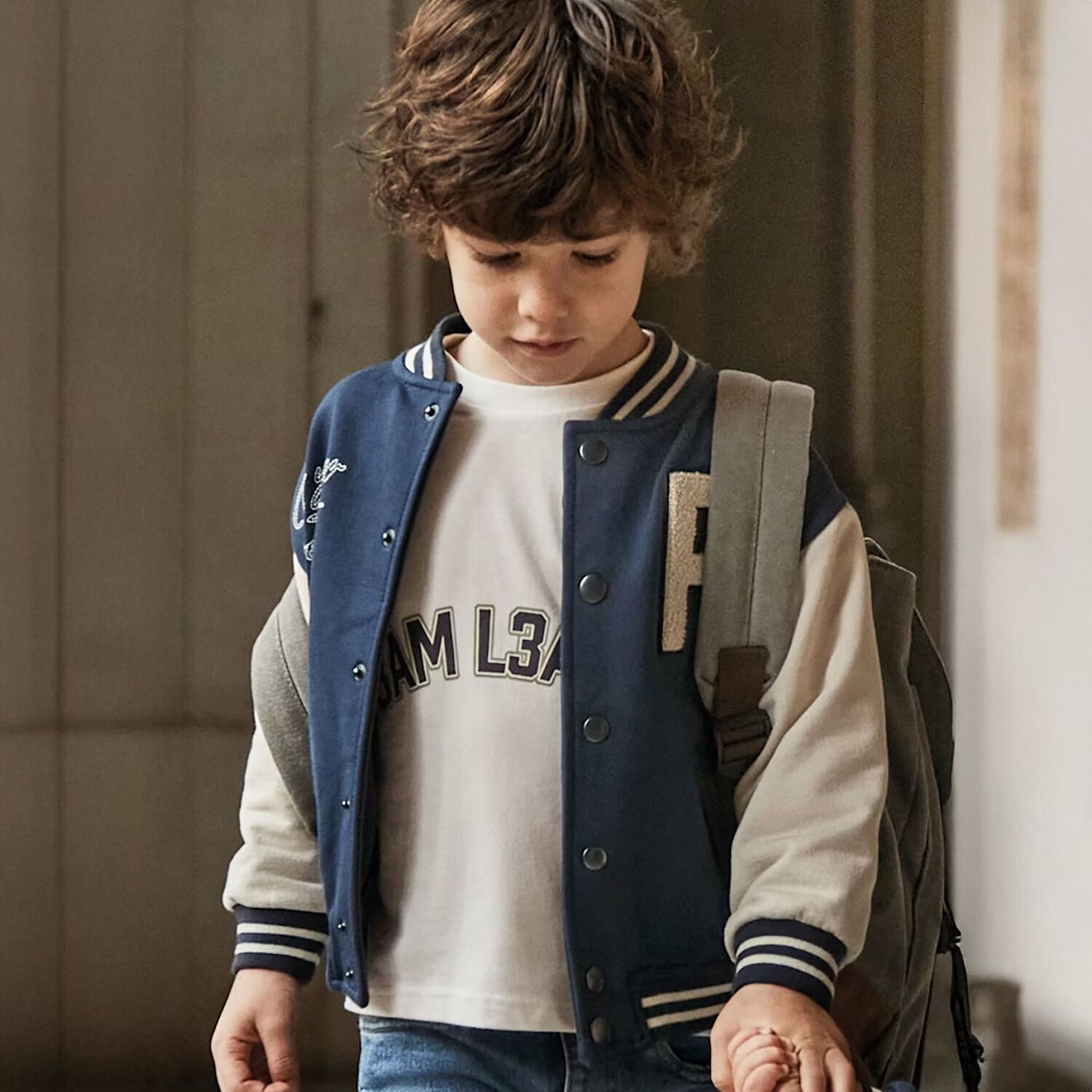 Boys Navy Blue Varsity Jacket, 2, hi-res