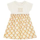 Girls Ivory & Beige Logo Dress, 1, hi-res