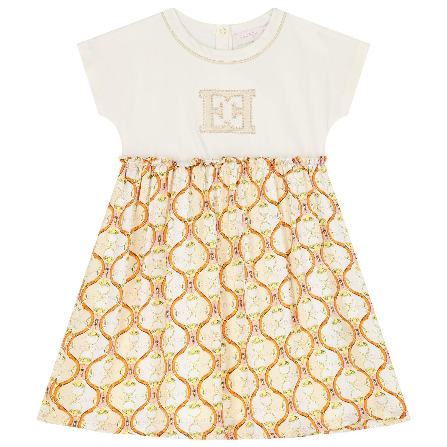 Girls Ivory & Beige Logo Dress, 1, hi-res