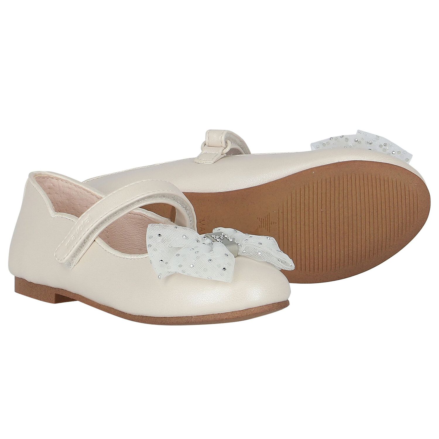 Girls Ivory Bow Shoes, 3, hi-res image number null