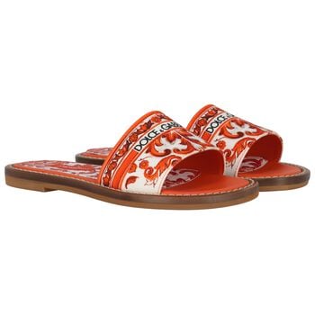 Girls White & Orange Canvas Majolica Sliders