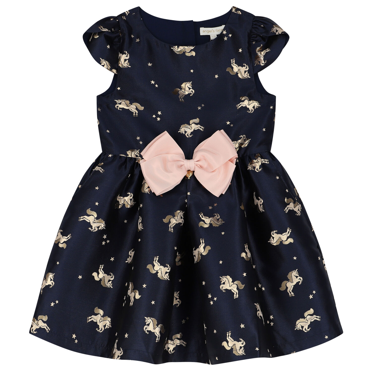 Girls Navy Blue Unicorn Jacquard Dress, 3, hi-res image number null