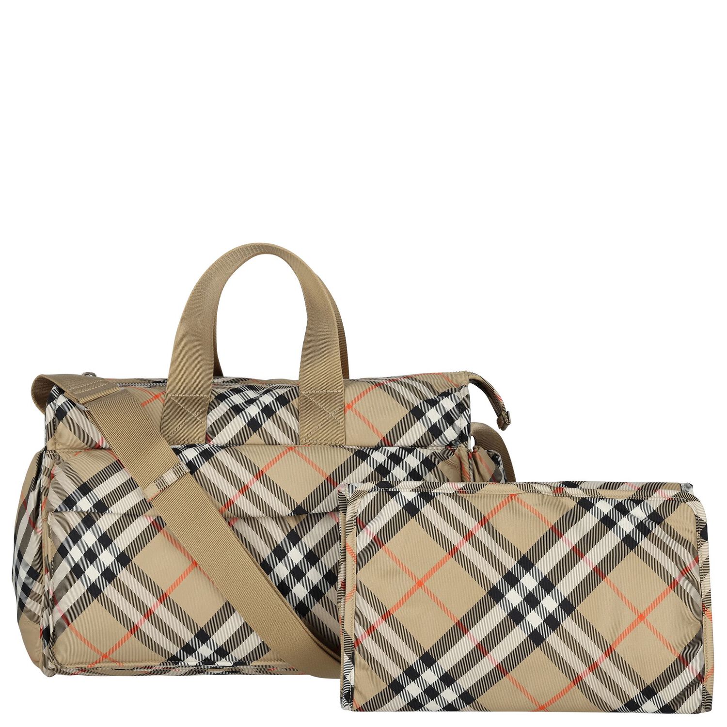 Beige Check Baby Changing Bag, 1, hi-res
