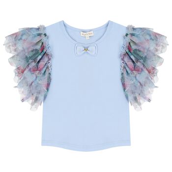 Girls Blue Floral Tulle Top