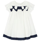 Younger Girls White Pleated Chiffon Dress, 1, hi-res