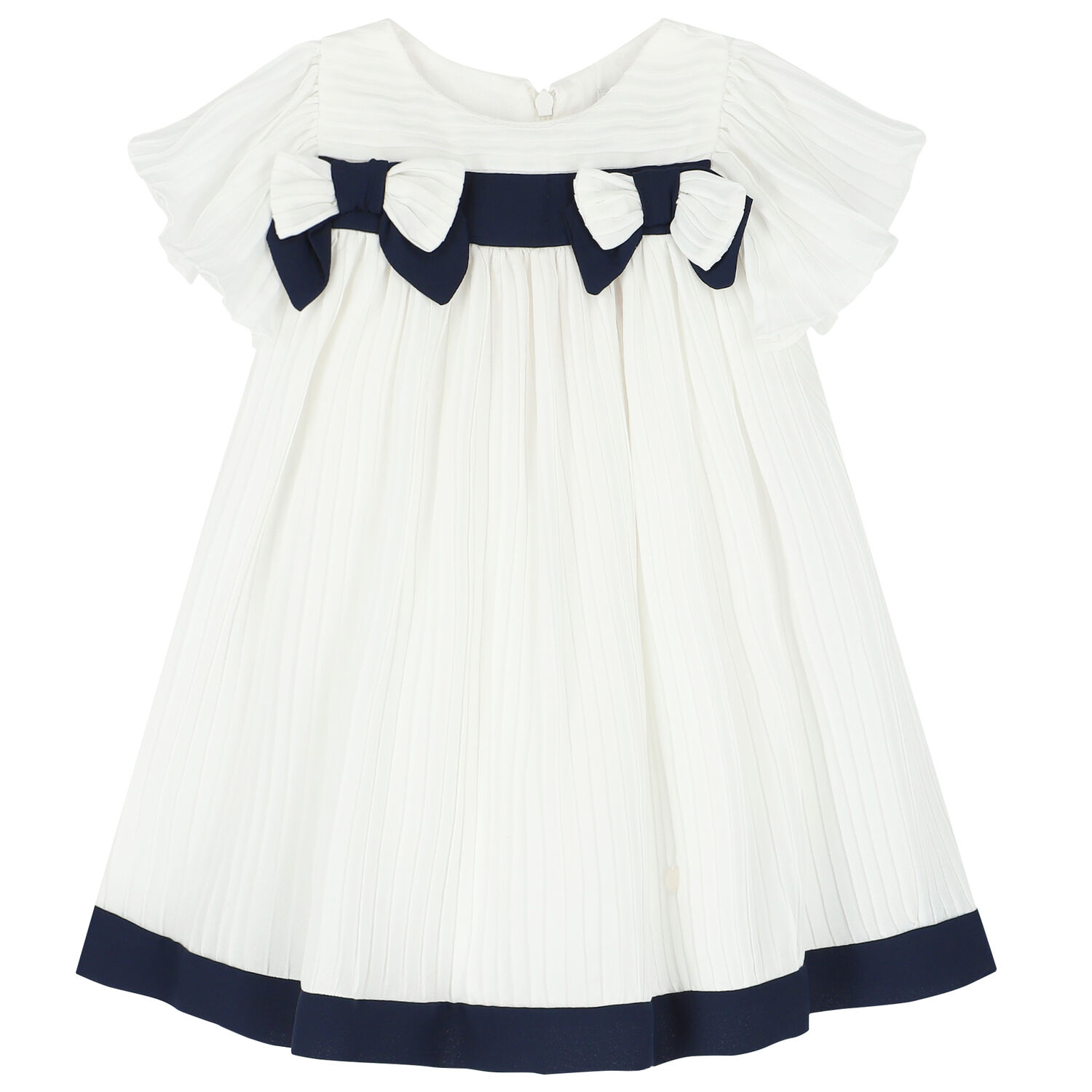 Younger Girls White Pleated Chiffon Dress, 1, hi-res