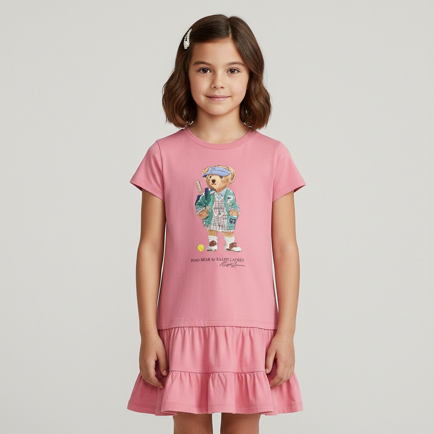 Girls Pink Polo Bear Dress, 1, hi-res image number null