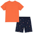 Boys Orange & Navy Skateboard Shorts Set, 2, hi-res