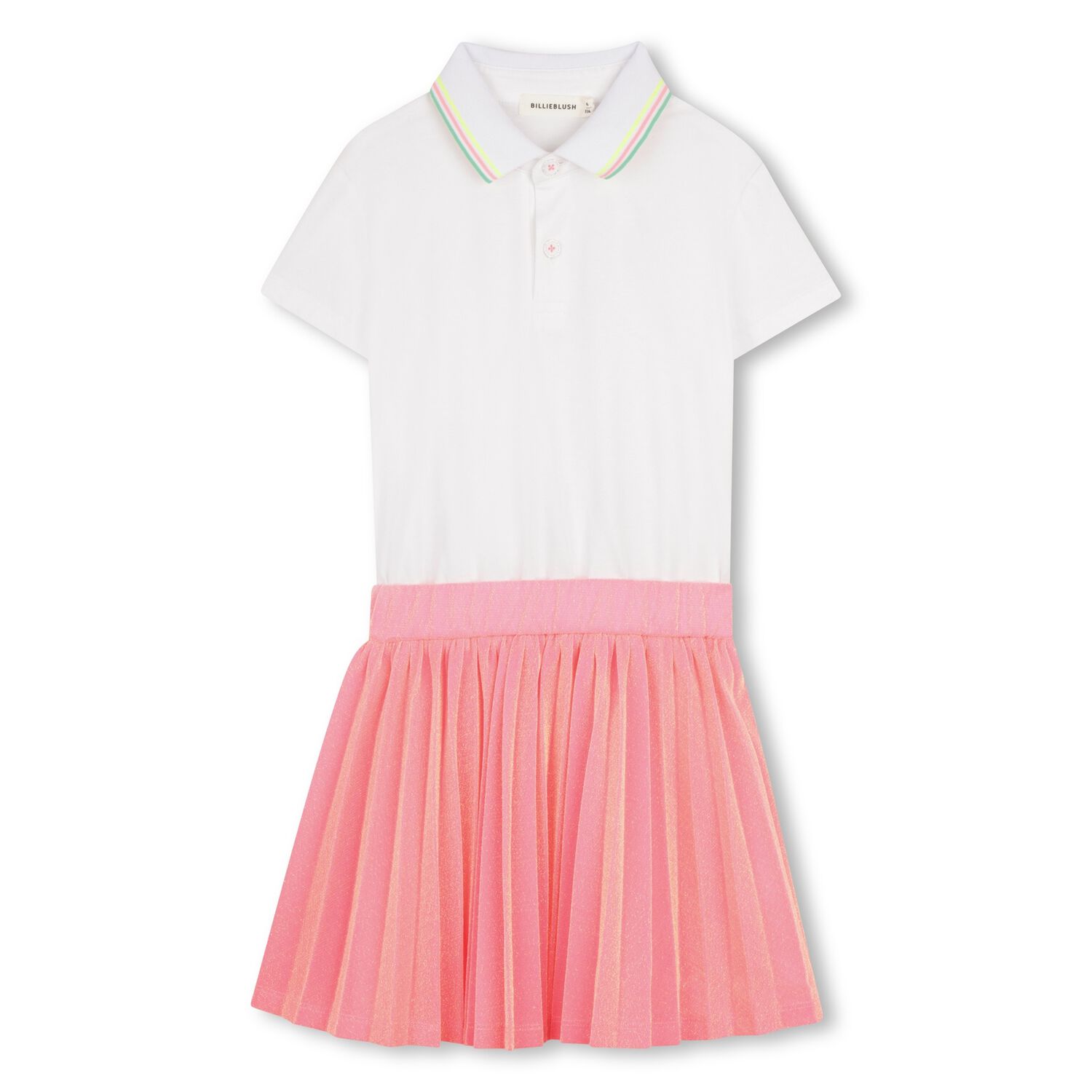 Girls White & Neon Pink Pleated Dress, 1, hi-res