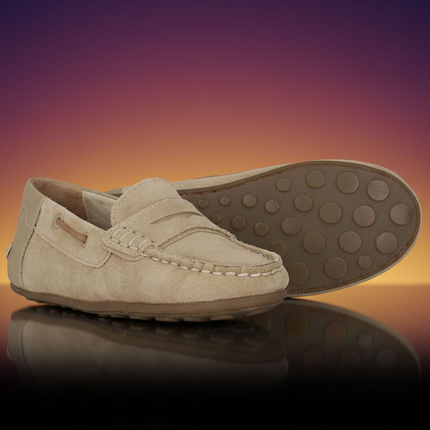 Boys Beige Suede & Leather Loafers, 1, hi-res