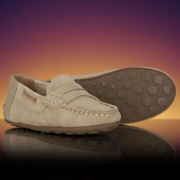 Boys Beige Suede & Leather Loafers