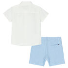 Younger Boys White & Blue Shorts Set, 1, hi-res