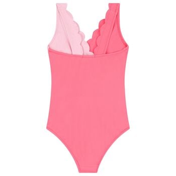 Girls Pink Scalloped Swimsuit