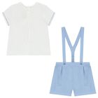 Baby Boys White & Blue Smart Dungaree Set, 2, hi-res