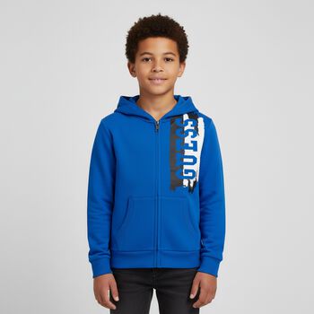 Boys Blue Logo Hooded Zip Up Top