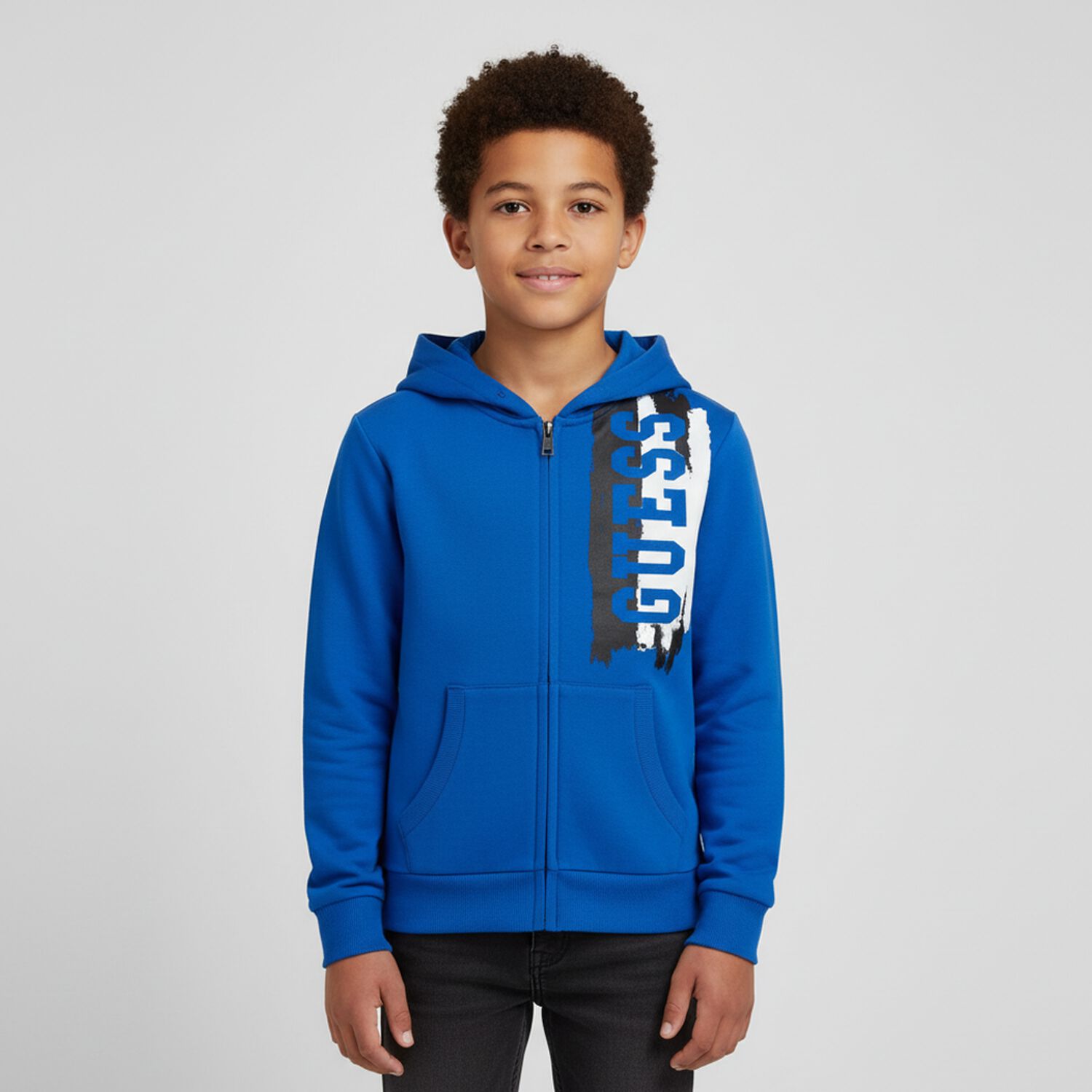 Boys Blue Logo Hooded Zip Up Top, 1, hi-res image number null
