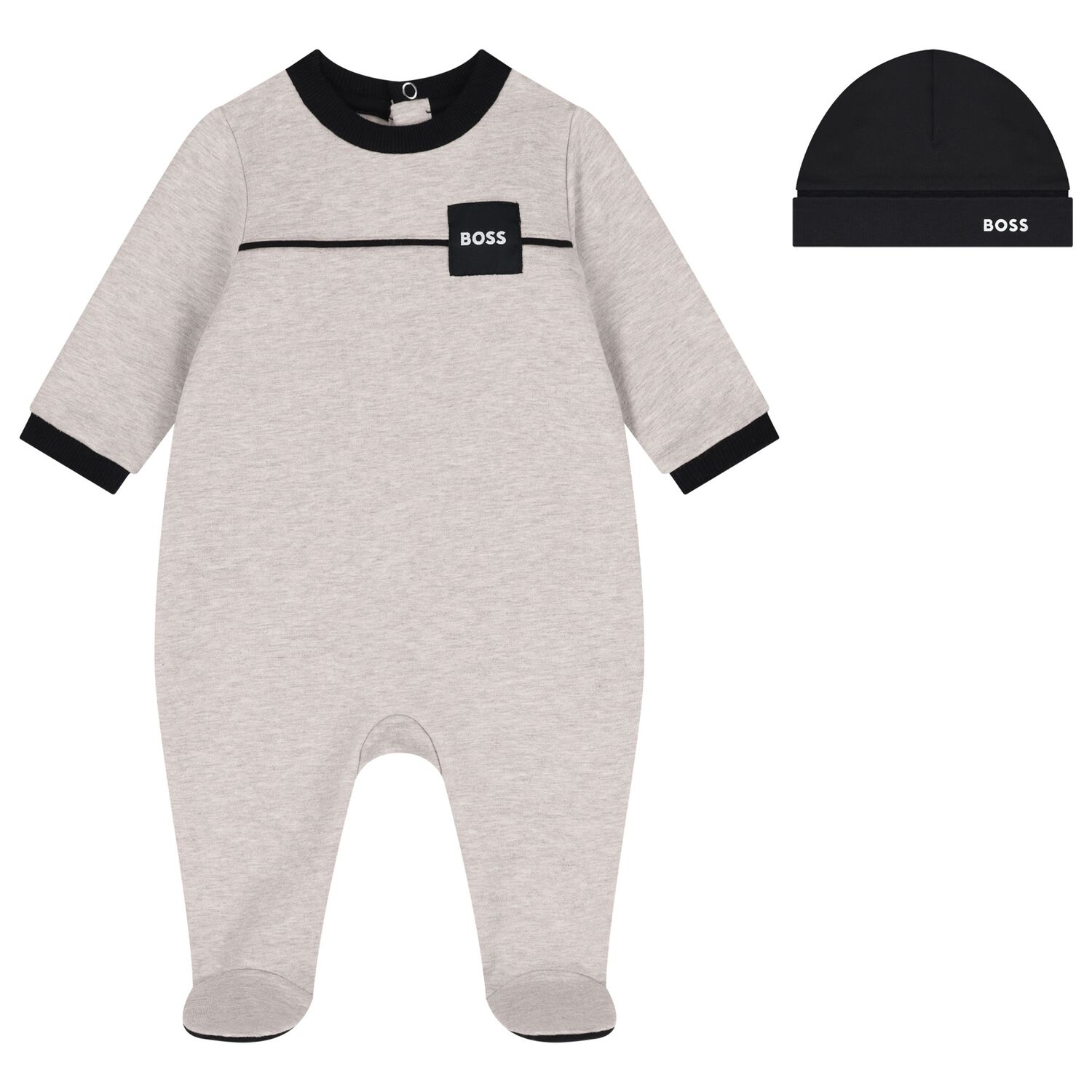 Baby Boys Grey & Black Logo Babygrow Set, 1, hi-res