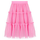 Girls Pink Tulle Midi Skirt, 1, hi-res