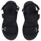 Boys Black Logo Sandals, 1, hi-res