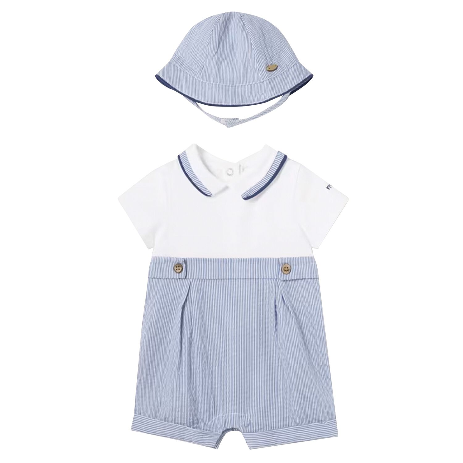 Baby Boys White & Blue Romper Set, 1, hi-res image number null