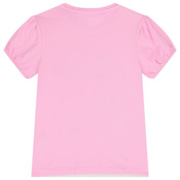 Girls Pink Teddy Bear Logo T-Shirt