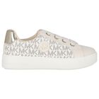 Girls Ivory & Gold Logo Trainers, 1, hi-res