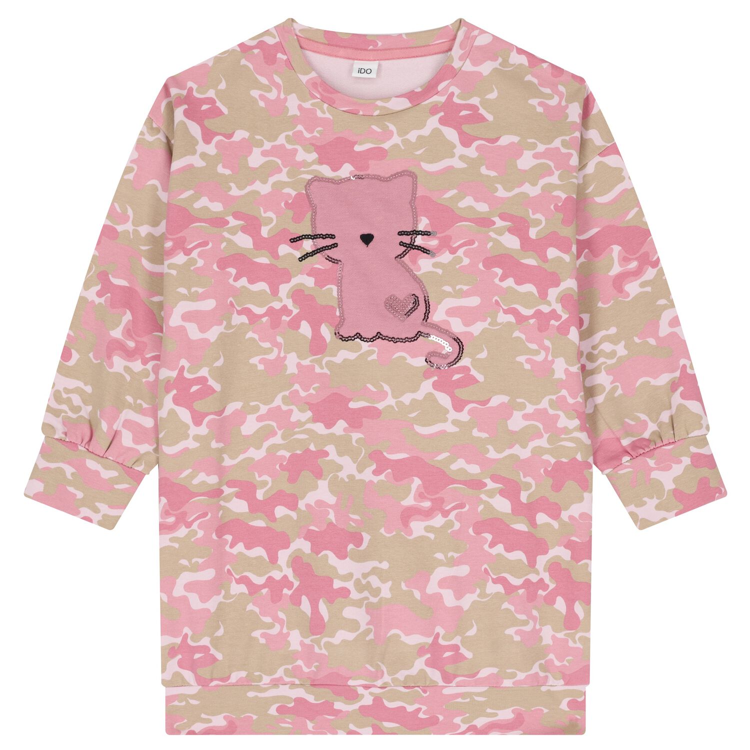 Girls Pink Camouflage Sweatshirt Dress, 1, hi-res