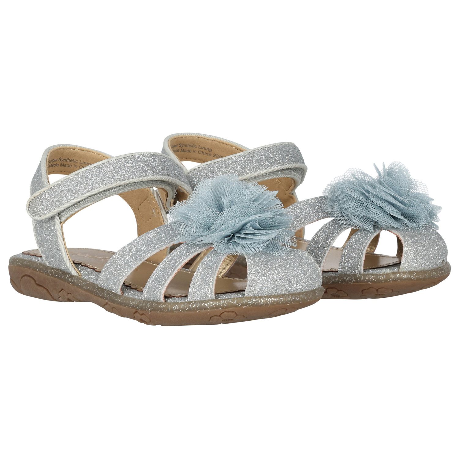 Younger Girls Silver Flower Sandals, 2, hi-res