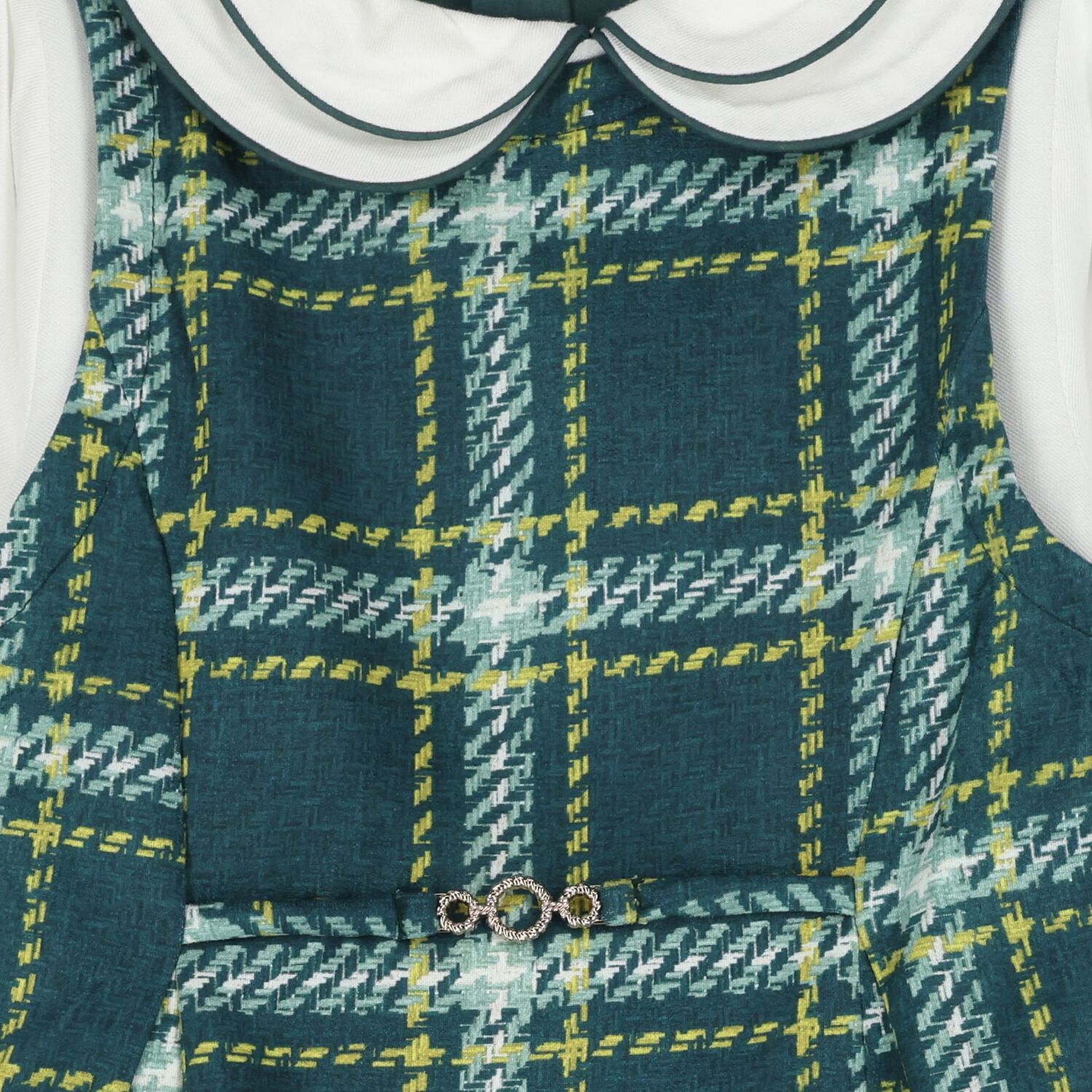 Girls Green & White Pinafore Dress, 1, hi-res