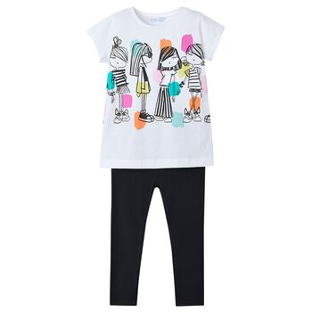 Girls White & Black Leggings Set