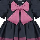 Girls Pink & Navy Blue Satin Bow Dress, 1, hi-res