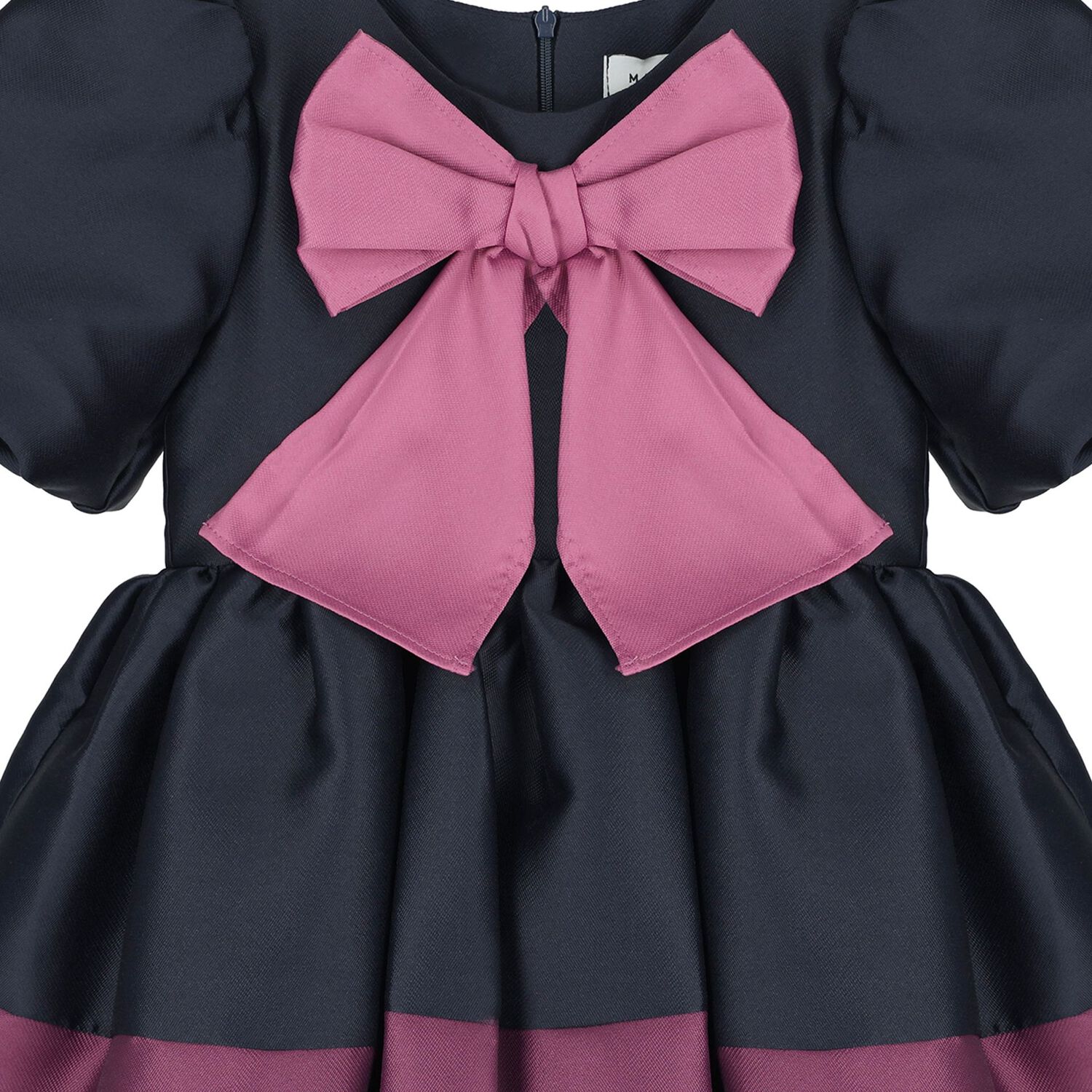 Girls Pink & Navy Blue Satin Bow Dress, 1, hi-res image number null