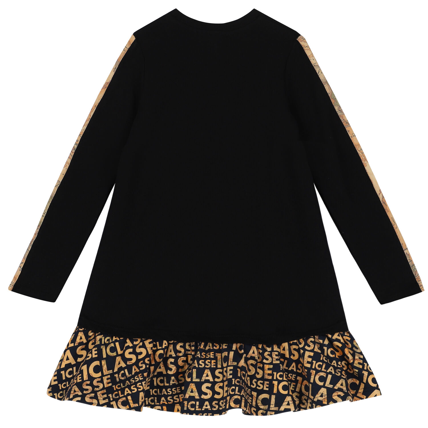 Girls Black & Beige Logo Dress, 1, hi-res