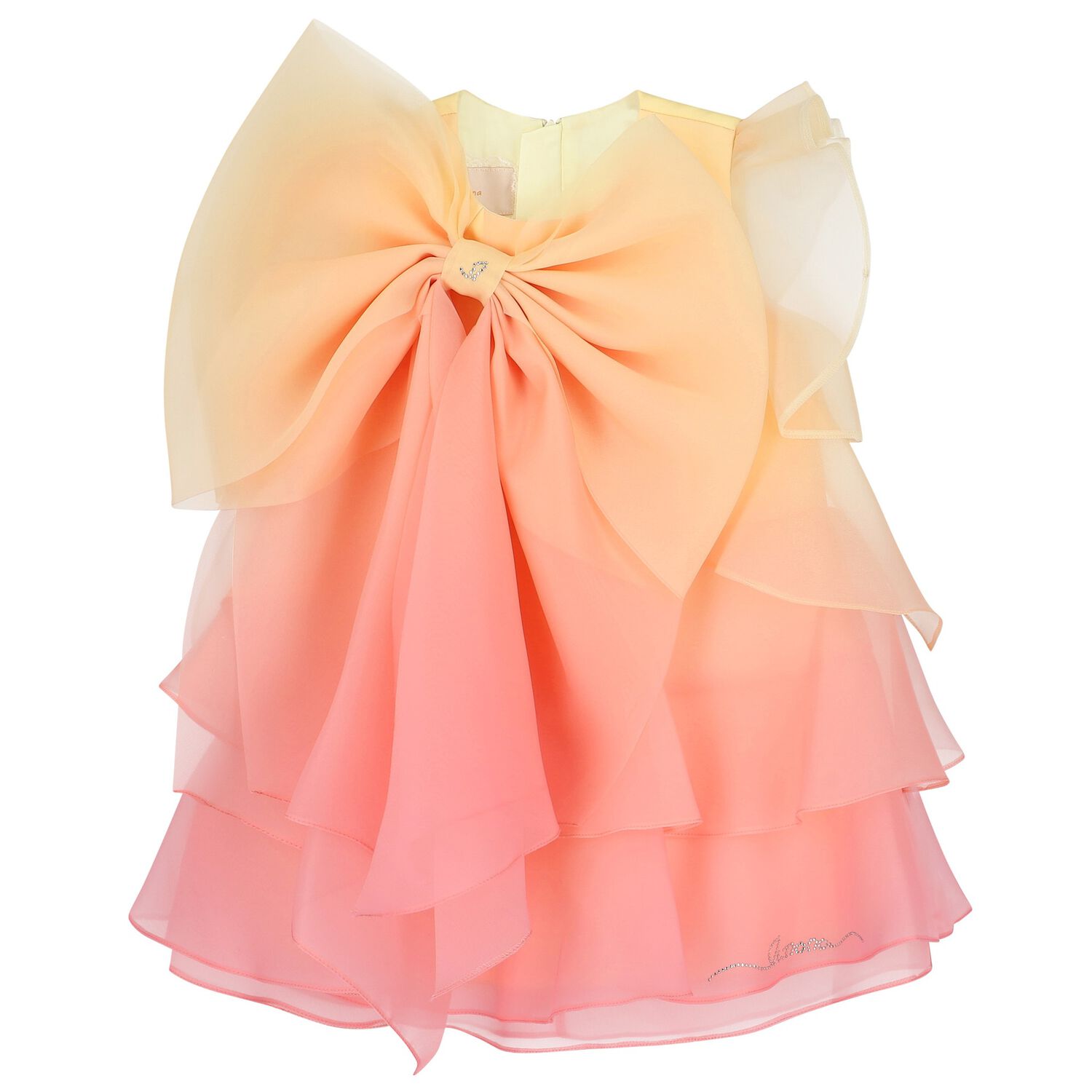 Girls Pink & Yellow Bow Layered Dress, 1, hi-res image number null