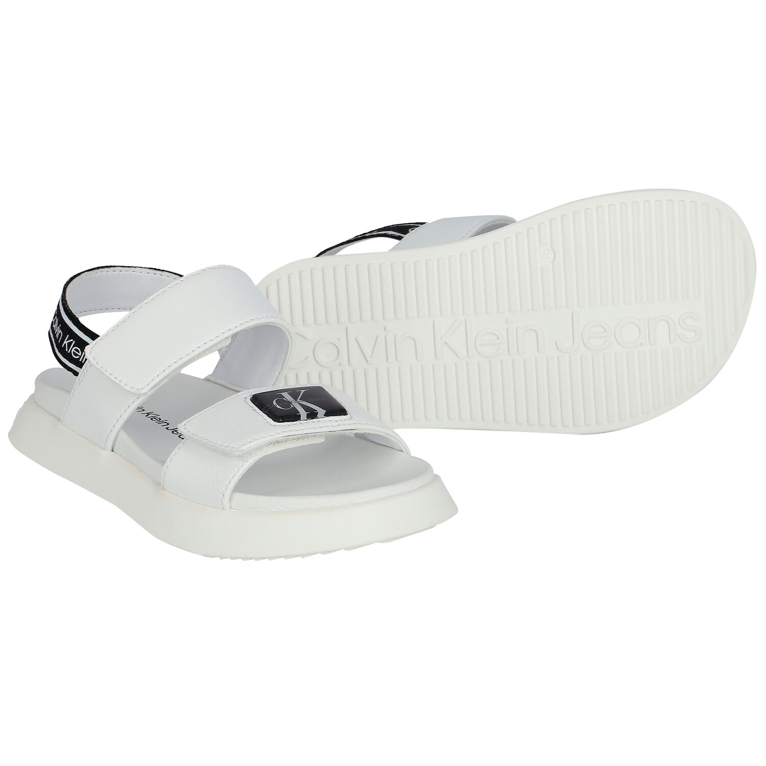 Girls White Logo Sandals, 1, hi-res