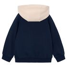 Boys Navy Blue & Beige Hooded Zip Up Top, 1, hi-res