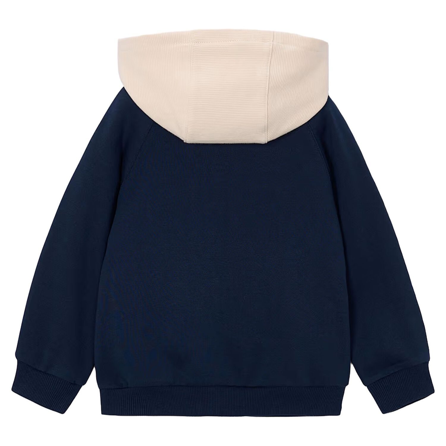 Boys Navy Blue & Beige Hooded Zip Up Top, 1, hi-res