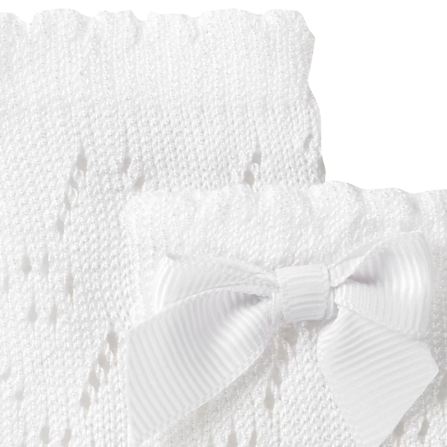 Baby Girls White Knitted Bow Socks, 1, hi-res