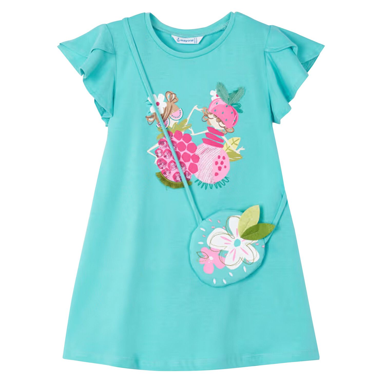 Girls Aqua Handbag Dress, 2, hi-res