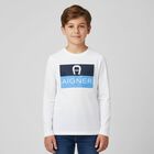 Boys White Logo Long Sleeve Top, 1, hi-res