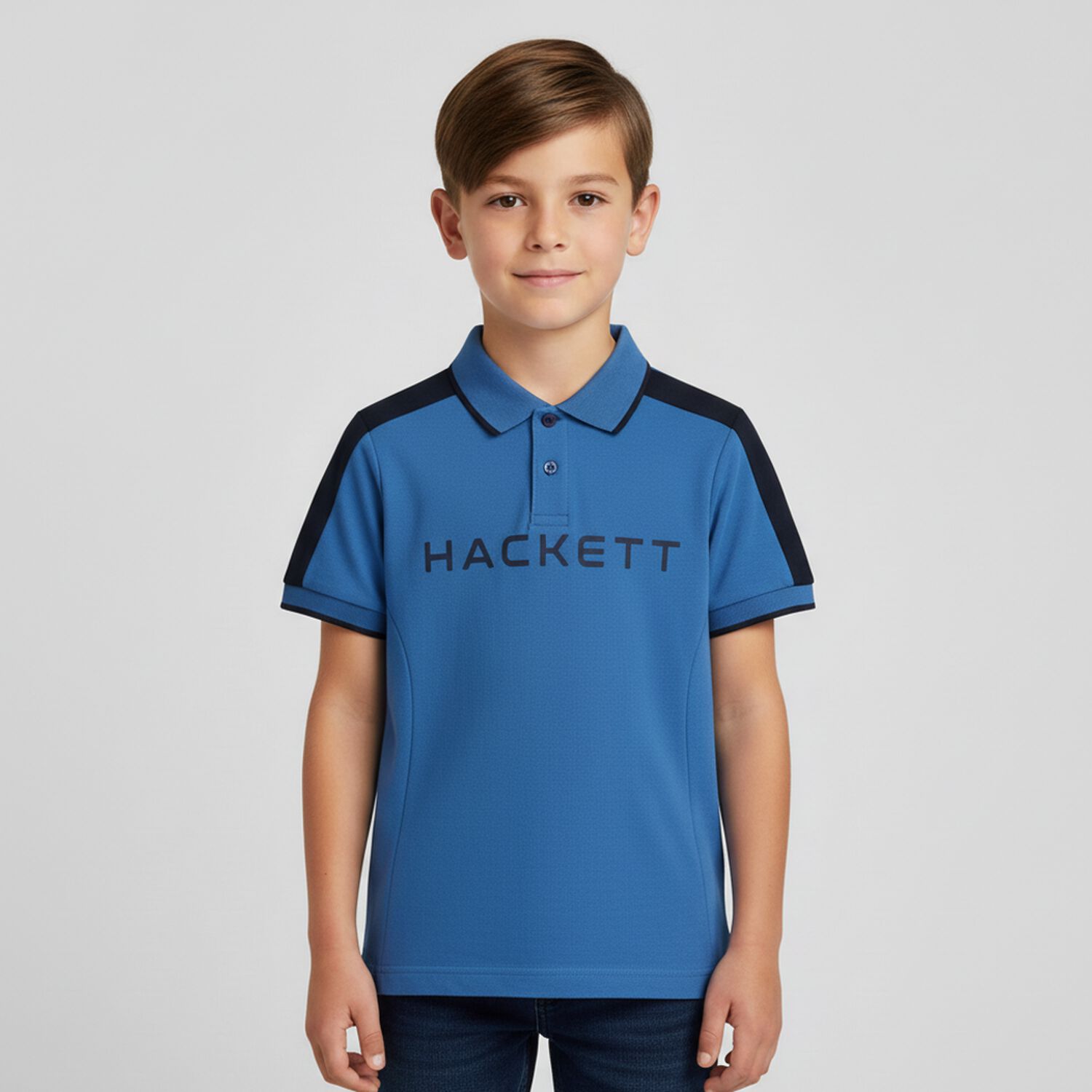 Boys Blue & Navy Blue Logo Polo Shirt, 1, hi-res