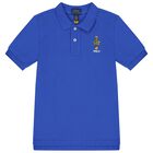 Boys Blue Polo Bear Polo Shirt, 1, hi-res