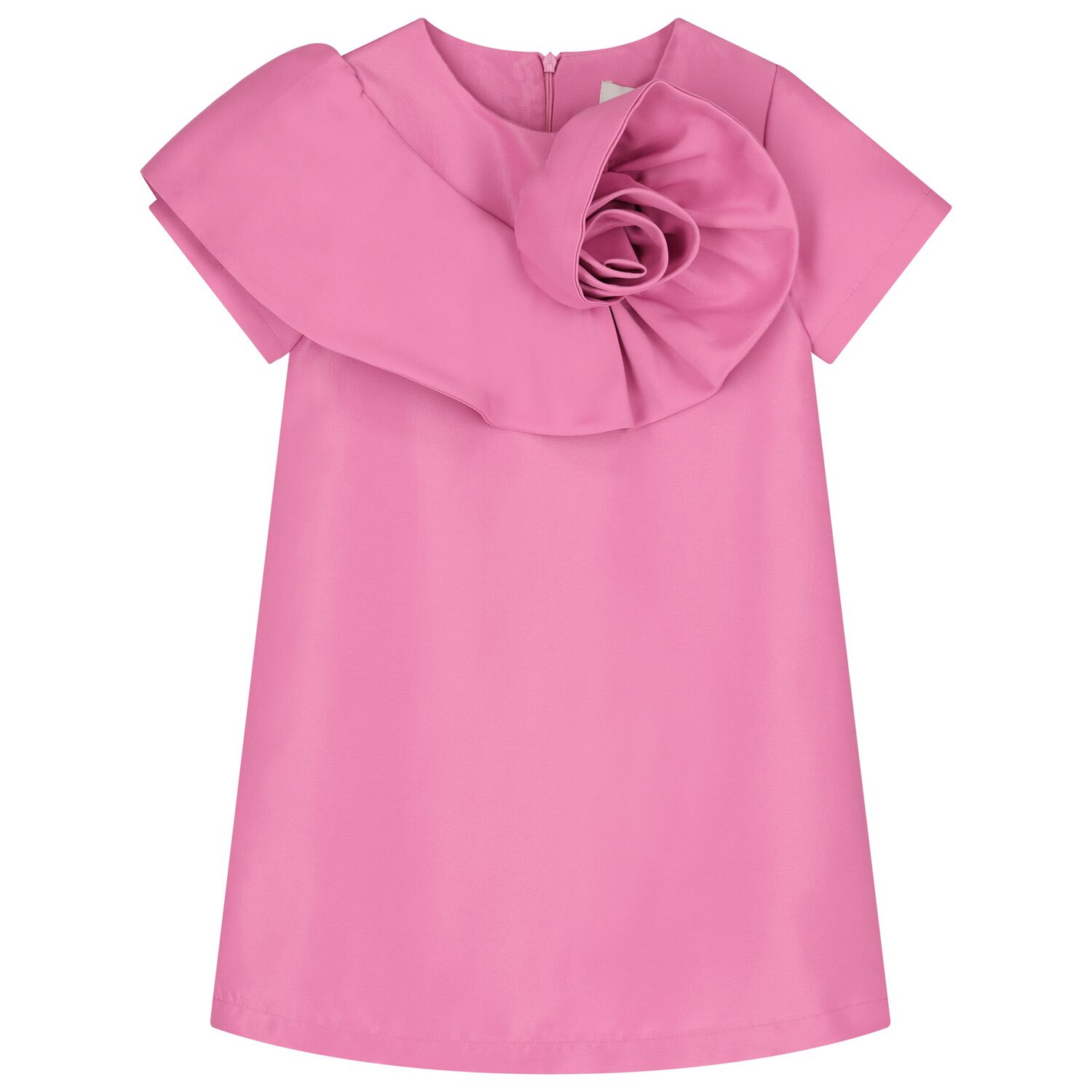 Girls Pink Flower Satin Dress, 1, hi-res