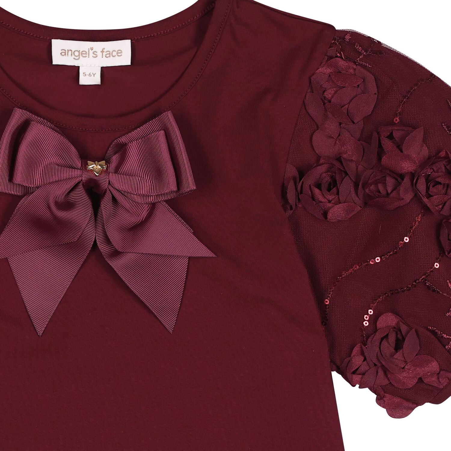 Girls Burgundy Bow Belle T-Shirt, 1, hi-res