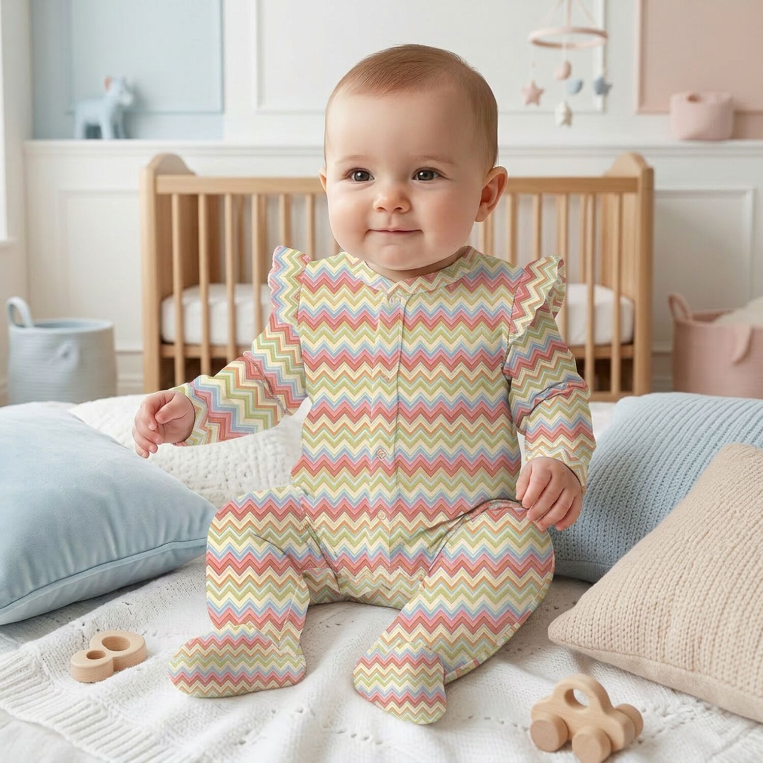 Baby Girls Multi-Coloured Zig Zag Babygrow Set, 2, hi-res