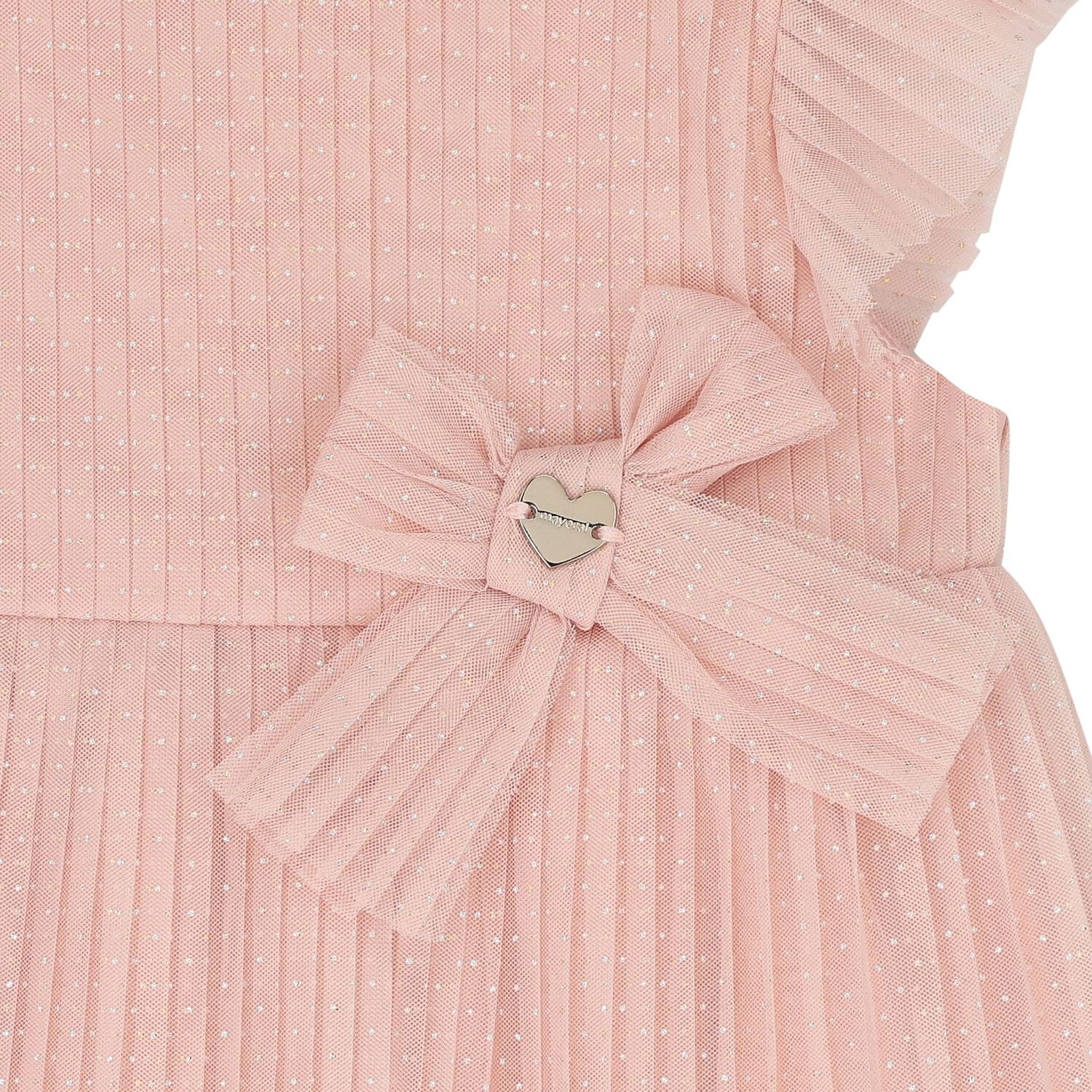 Younger Girls Pink Pleated Tulle Dress, 1, hi-res