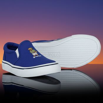 Boys Blue Polo Bear Slip-On Trainers