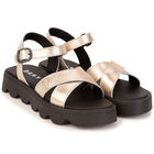 Girls Gold & Black Logo Sandals, 1, hi-res